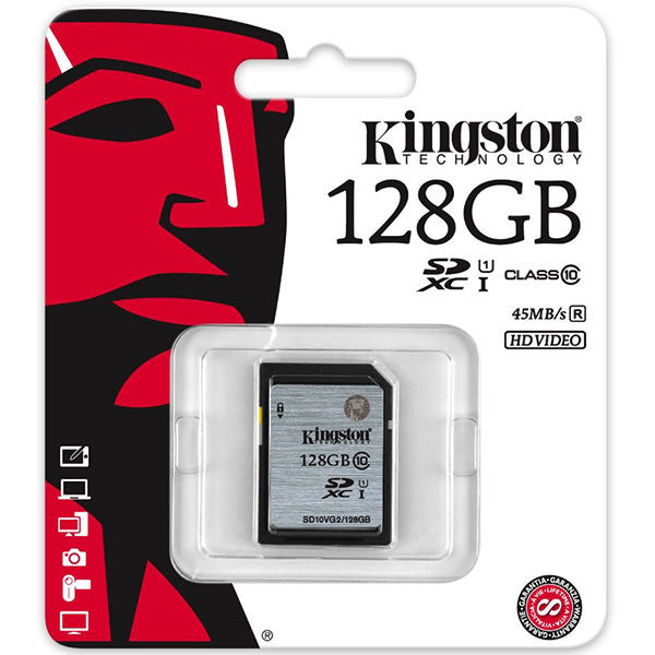 KINGSTON 128GB SDXC Class10 UHS-I 80MB/s Read Flash Card Retail (SD10VG2/128GBFR)