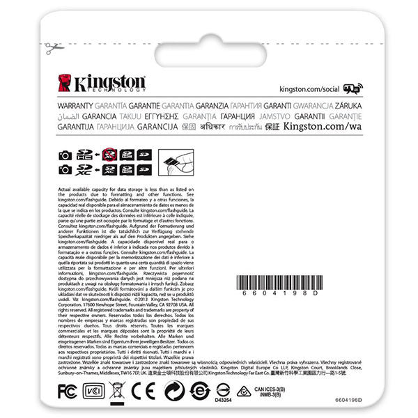 KINGSTON 32GB SDHC Class10 UHS-I 80MB/s Read Flash Card Retail (SD10VG2/32GBFR)