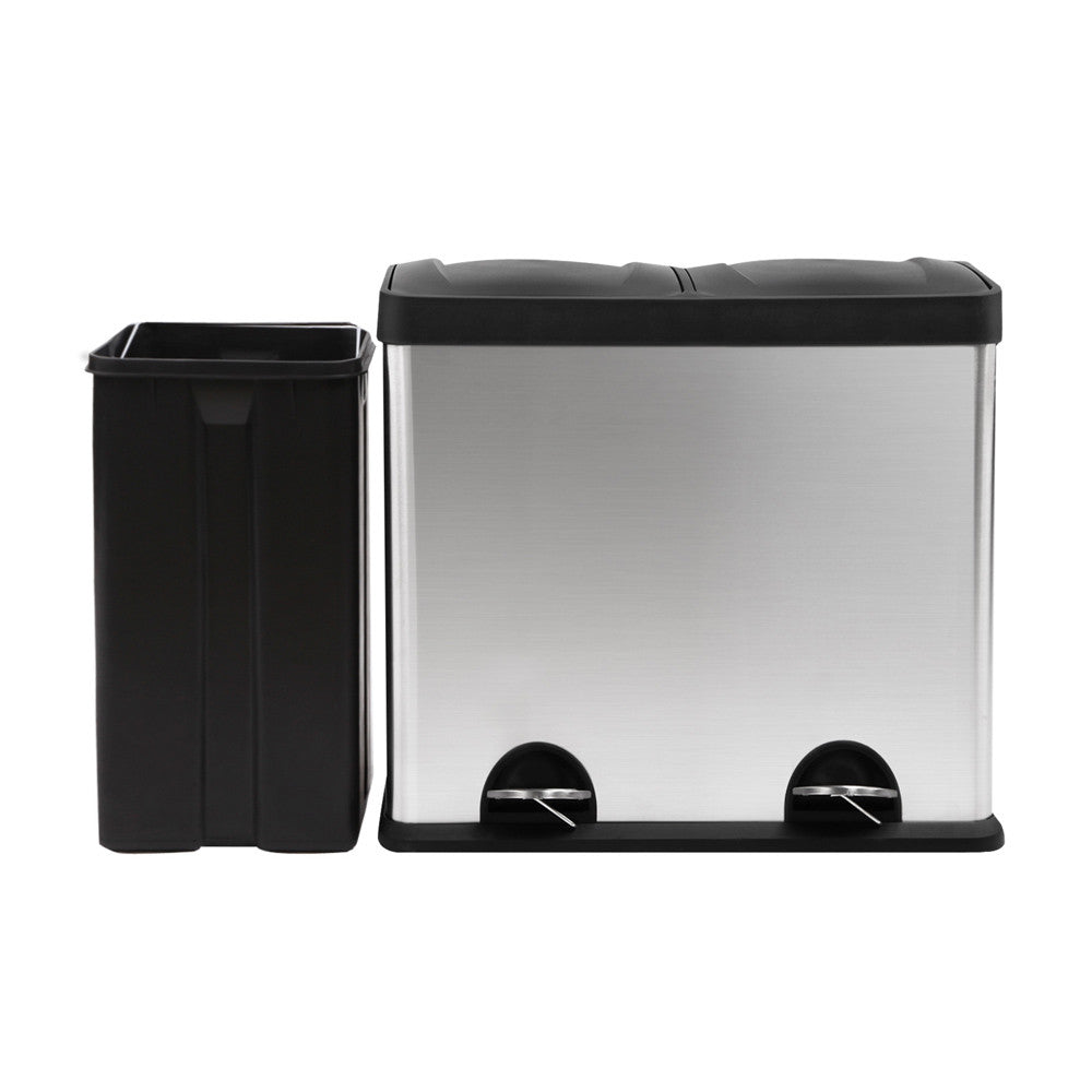 Stainless Steel Pedal 2 Compartments Rubbish Bin 60L