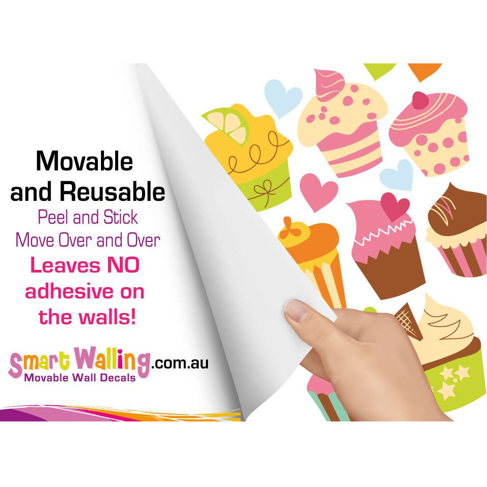 Extra Large Size Cute Cupcakes Wall Stickers - Totally Movable and Reusable