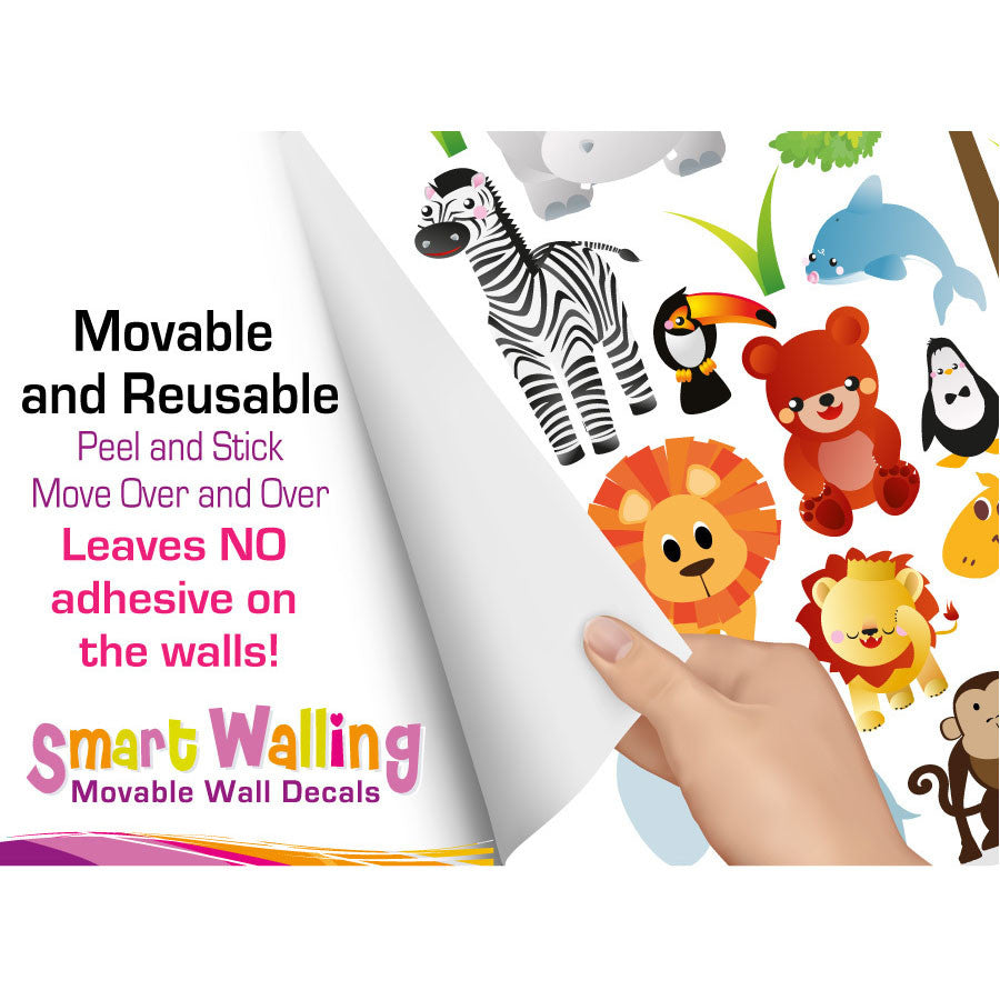 Large Size Cute Zoo Animals Kids Wall Stickers - Totally Movable