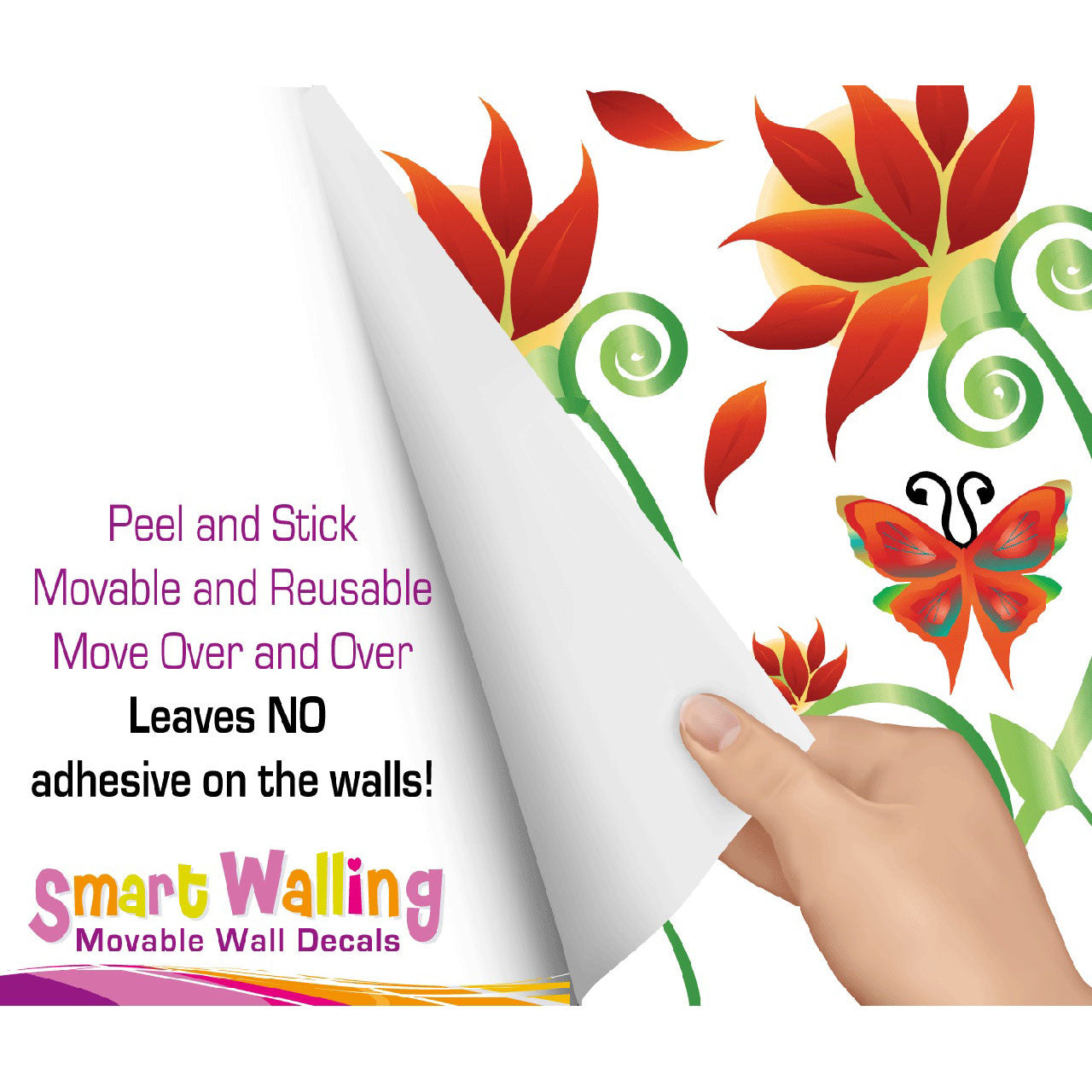 Medium Size Adorable Red Flower Vine Wall Stickers - Totally Movable