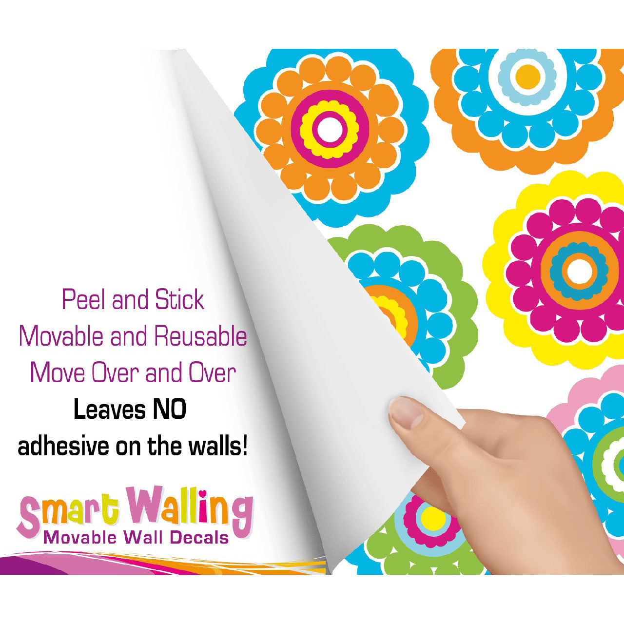 Medium Size Colourful Flower Tree Wall Stickers - Totally Movable