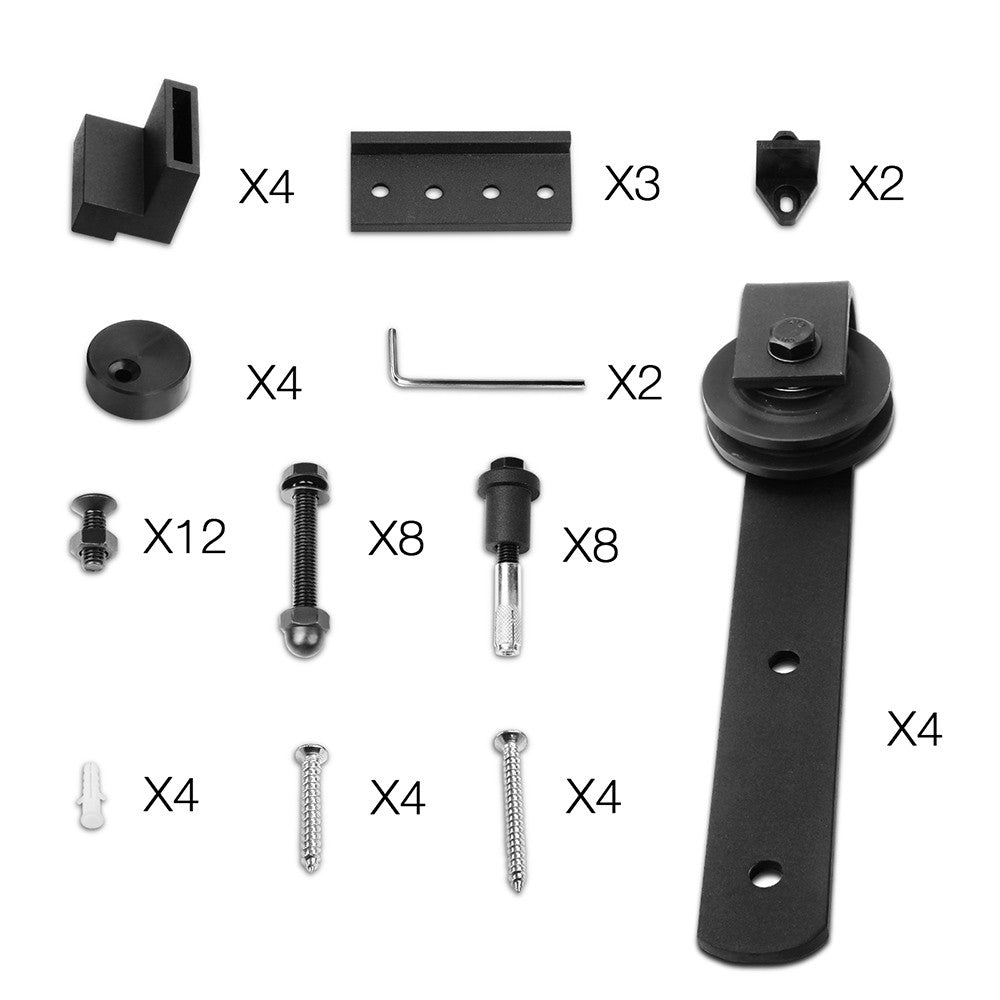 Sliding Barn Door Hardware Track Set Powder Coat Steel Black - 4M