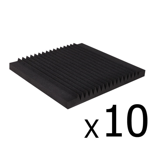 Set of 10 Studio Acoustic Foam Tile Wedge Black 50 x 50 x 5cm