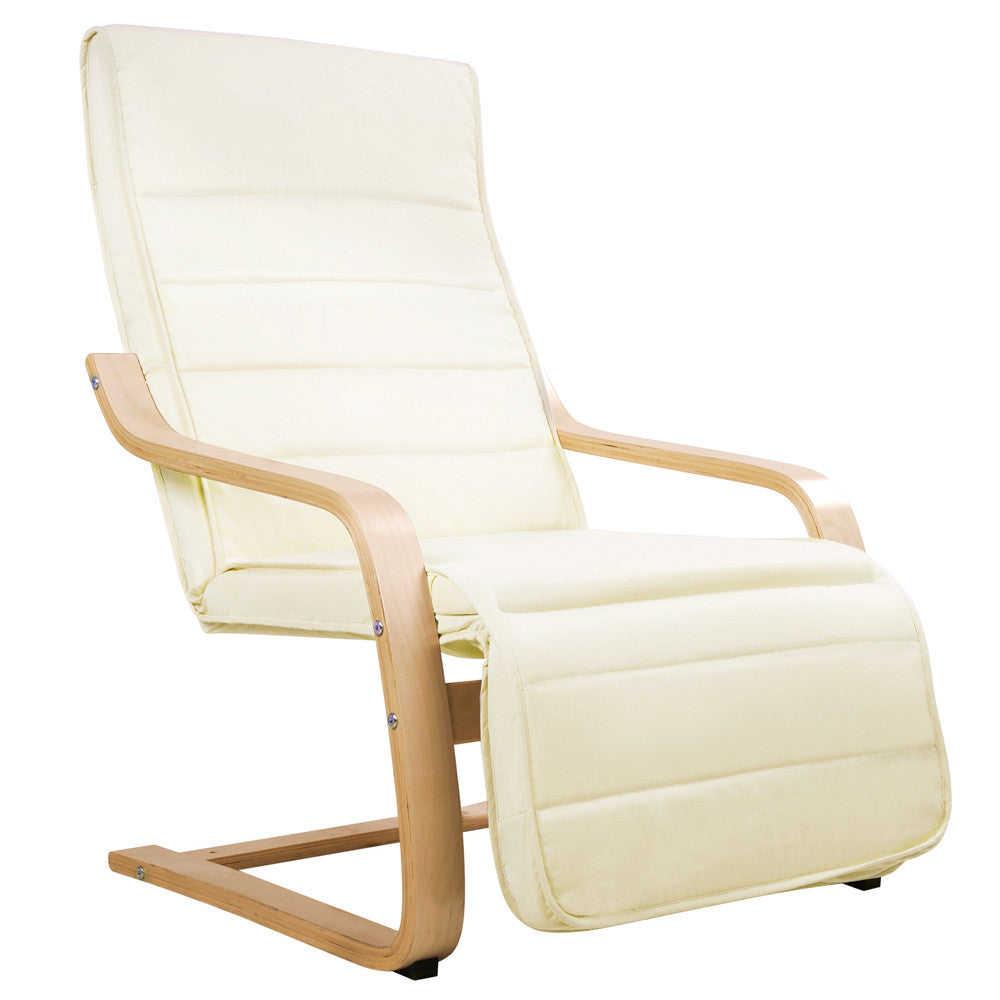 Birch Bentwood Adjustable Lounge Arm Chair w/ Fabric Cushion Beige