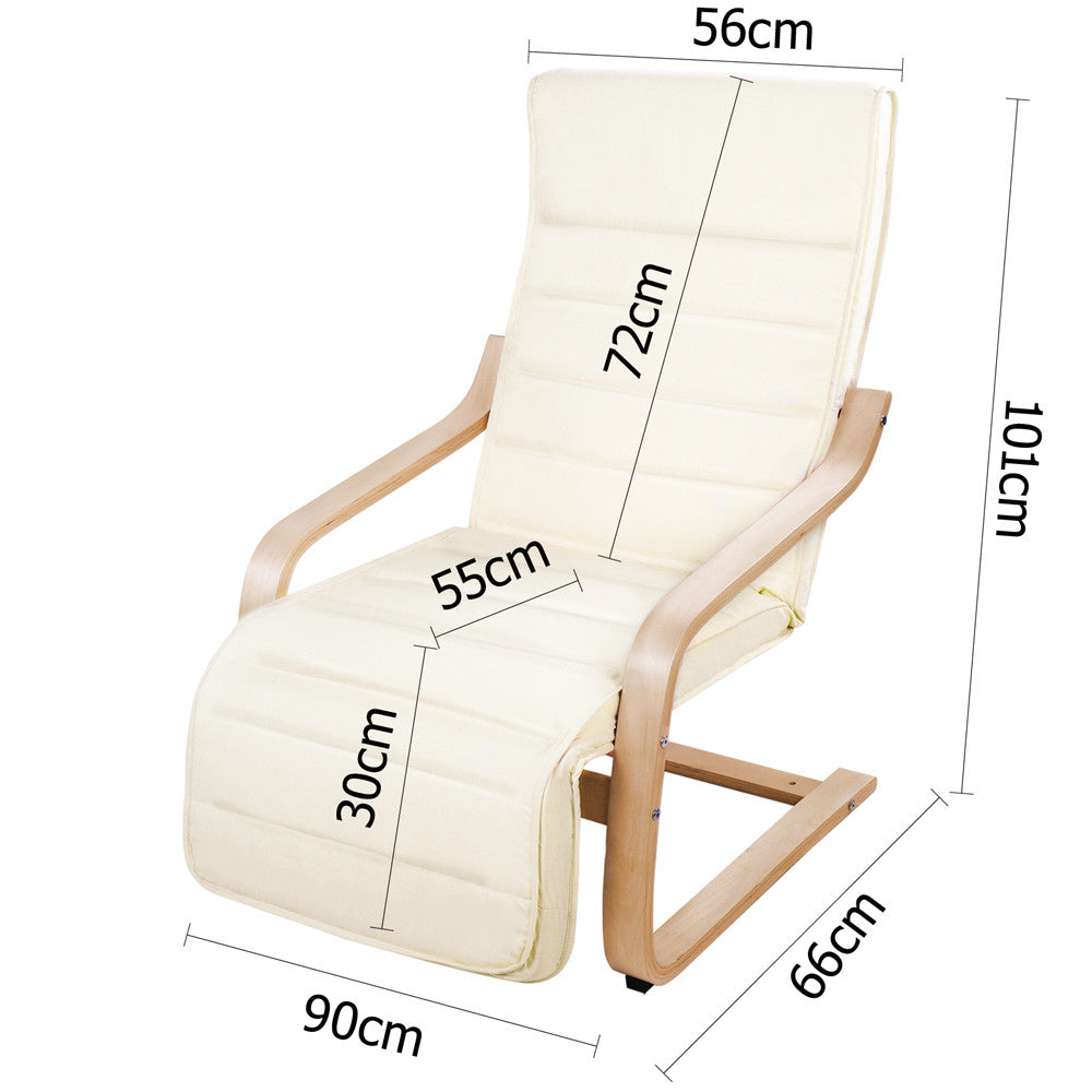 Birch Bentwood Adjustable Lounge Arm Chair w/ Fabric Cushion Beige