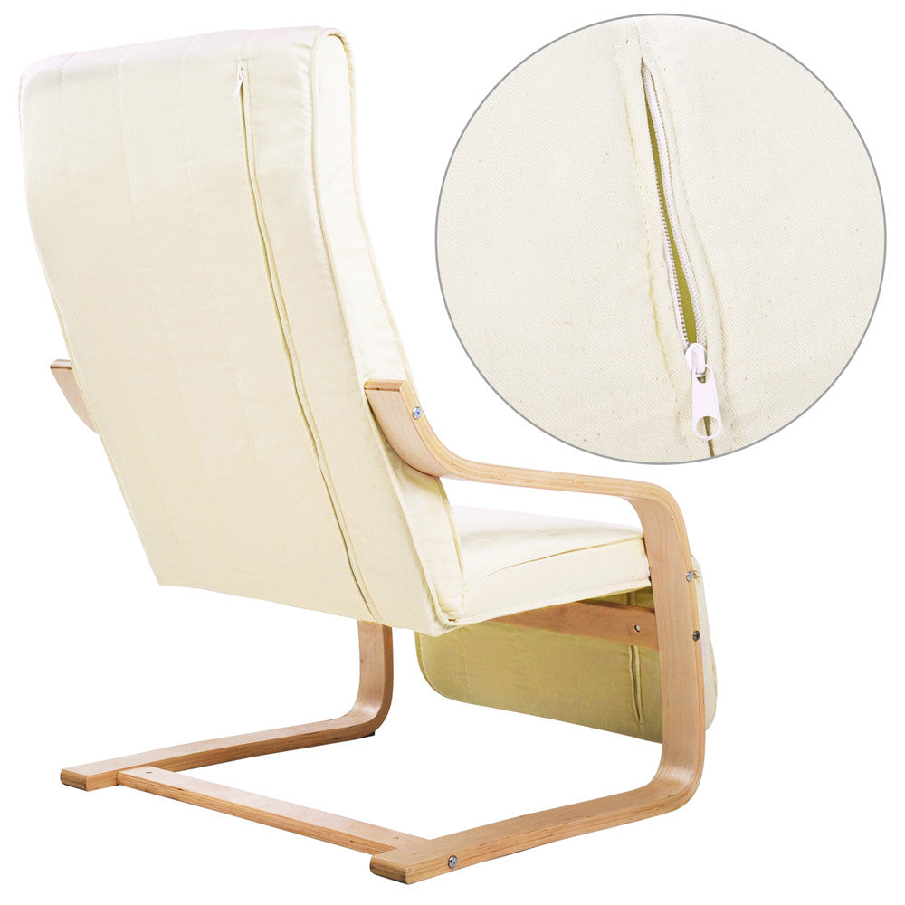 Birch Bentwood Adjustable Lounge Arm Chair w/ Fabric Cushion Beige