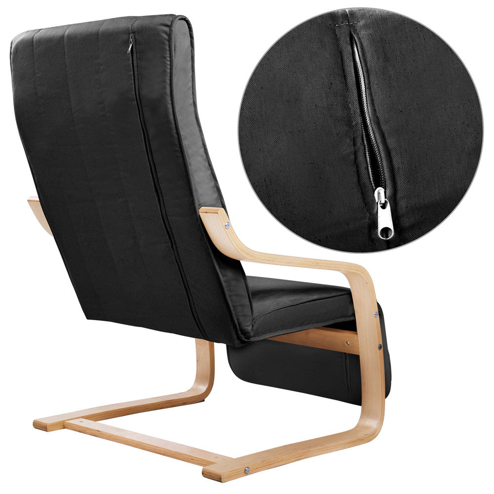 Birch Bentwood Adjustable Lounge Arm Chair w/ Fabric Cushion Black