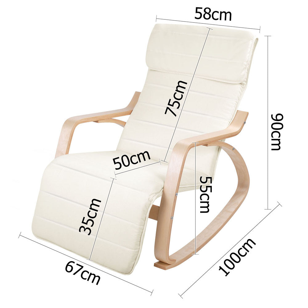 Birch Plywood Adjustable Rocking Lounge Arm Chair w/ Fabric Cushion Beige