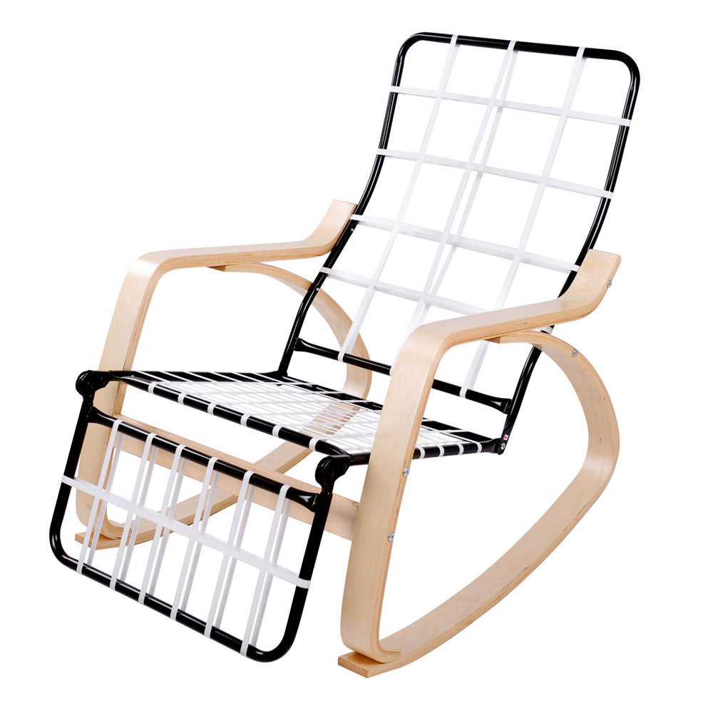 Birch Plywood Adjustable Rocking Lounge Arm Chair w/ Fabric Cushion Beige