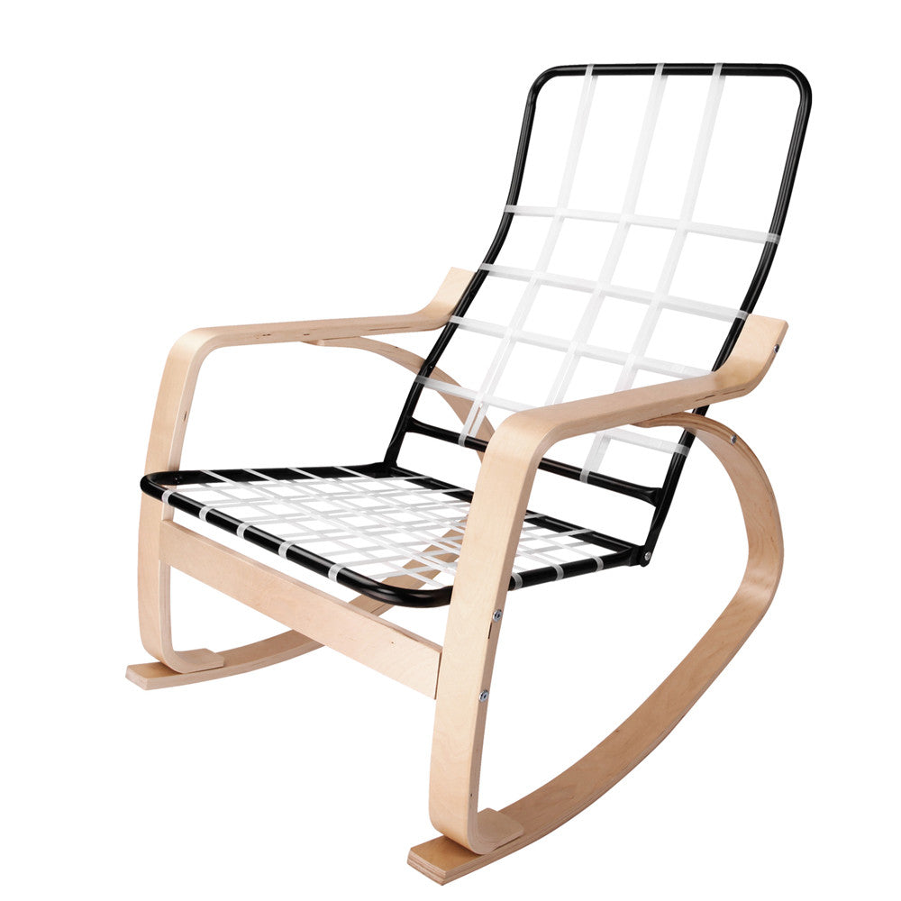 Birch Plywood Fabric Lounge Rocking Chair - Beige - with Foot Stool