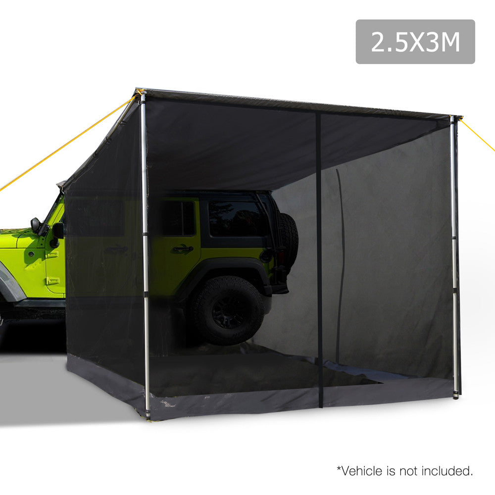 2.5X3M Car Awning & Mesh Screen - Grey