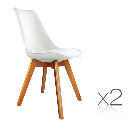 Set of 2 Dining Chair PU Leather Seat White