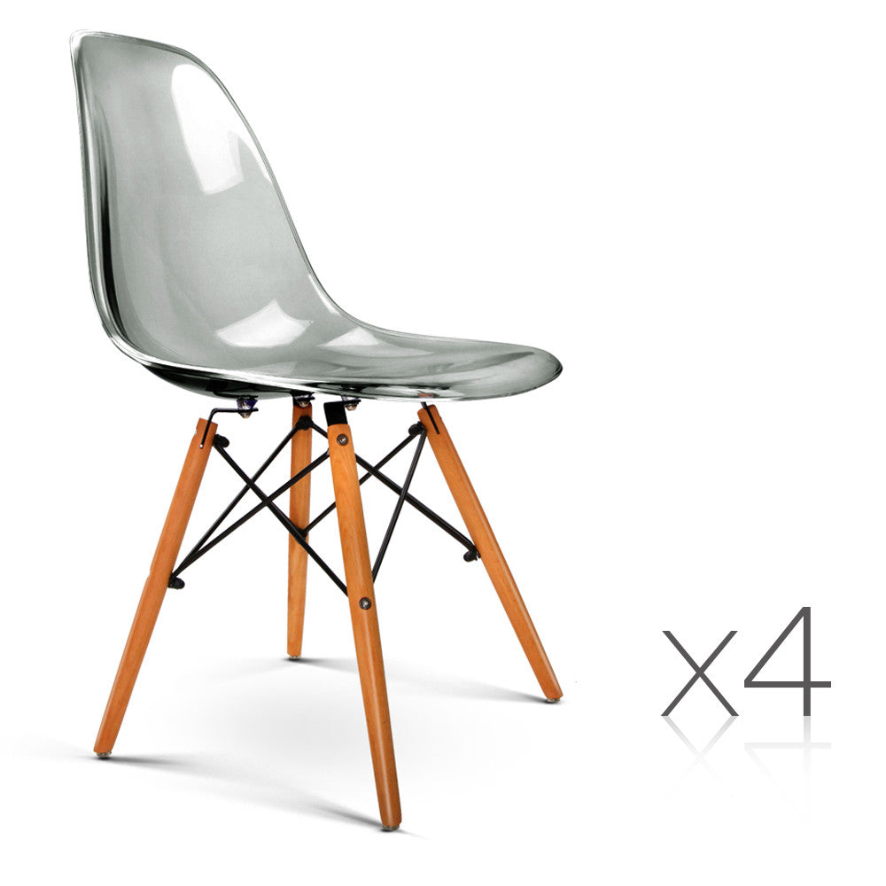 Set of 4 Replica Eames Dining Chairs - Transparent Grey