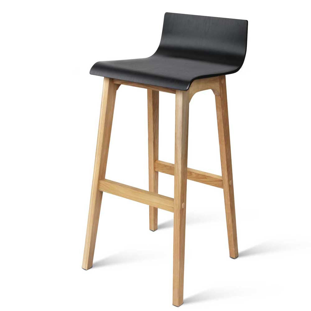 Set of 2 Oak Wood Bar Stools - Black