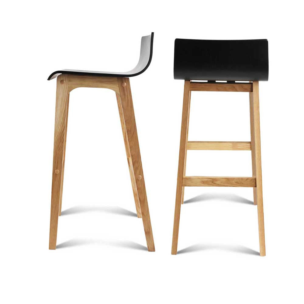 Set of 2 Oak Wood Bar Stools - Black