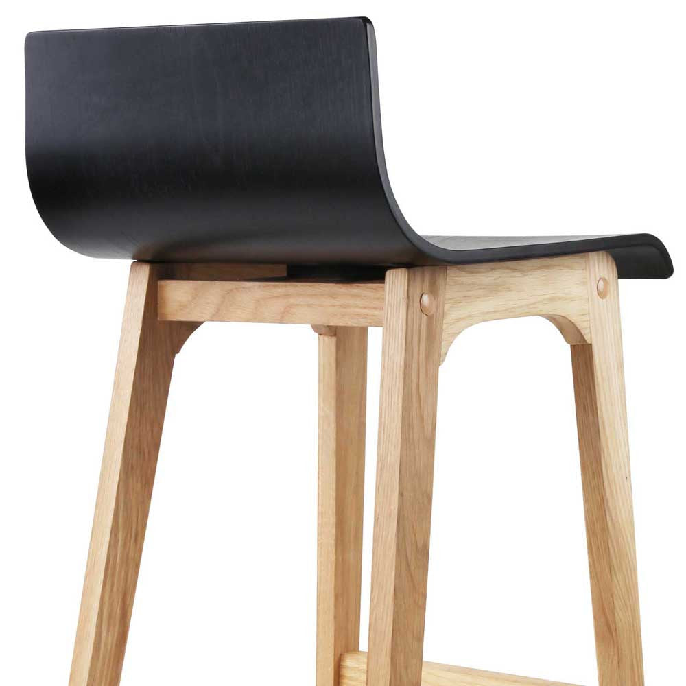 Set of 2 Oak Wood Bar Stools - Black