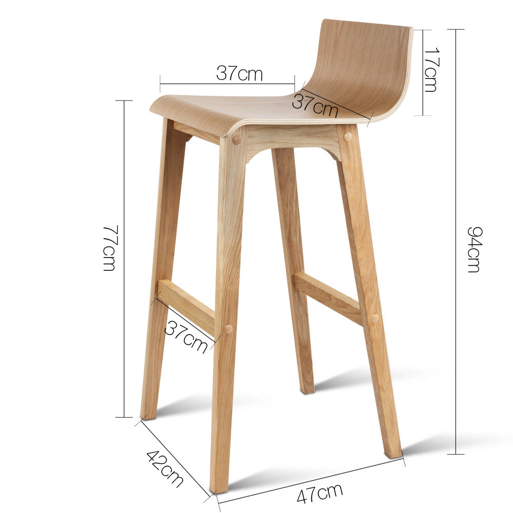 Set of 2 Oak Wood Bar Stools - Natural