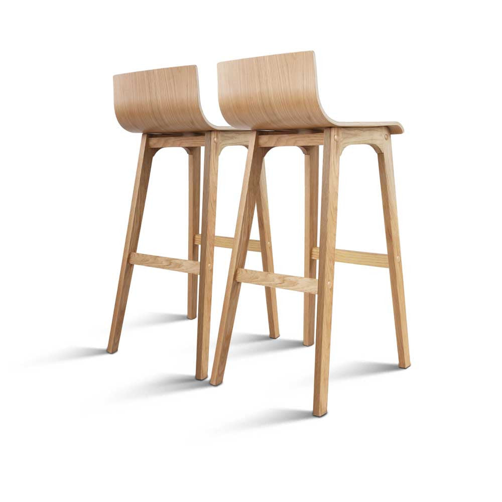 Set of 2 Oak Wood Bar Stools - Natural