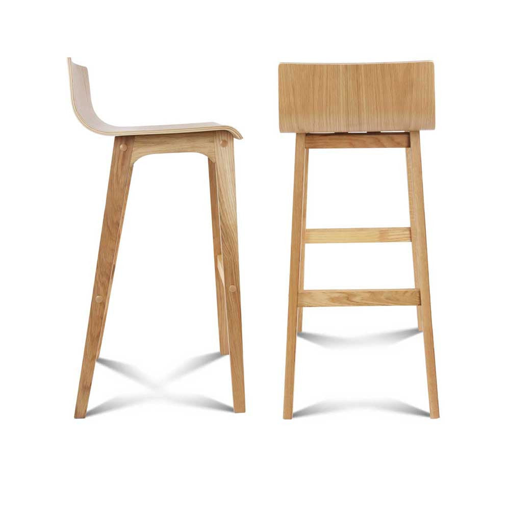 Set of 2 Oak Wood Bar Stools - Natural