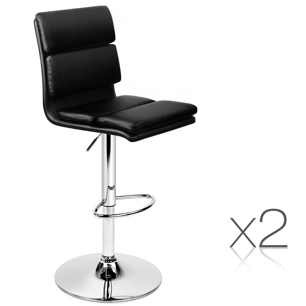 Set of 2 PU Leather Bar Stools - Black