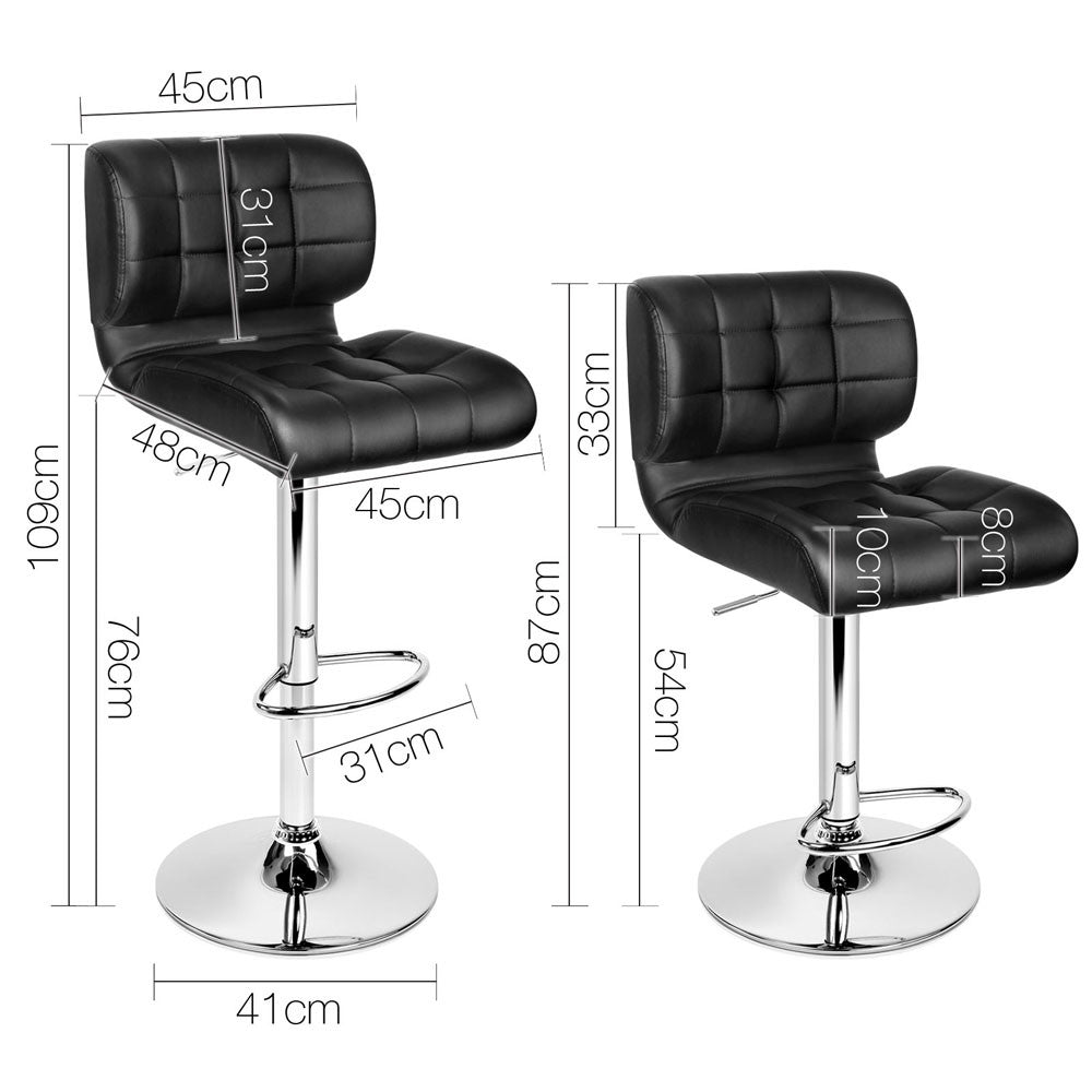 Set of 2 Leather Bar Stools - Black