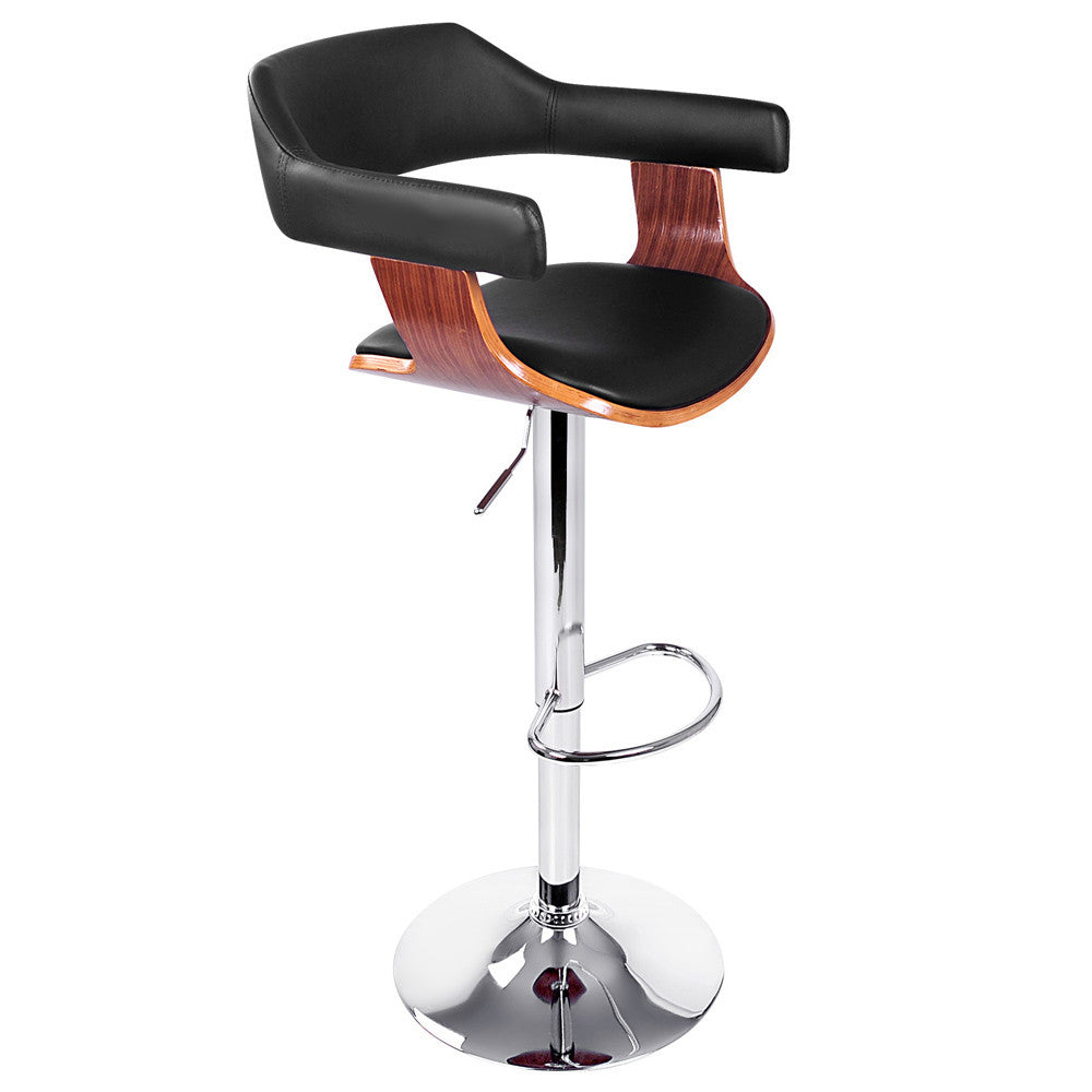 PU Leather Wooden Kitchen Bar Stool Black 