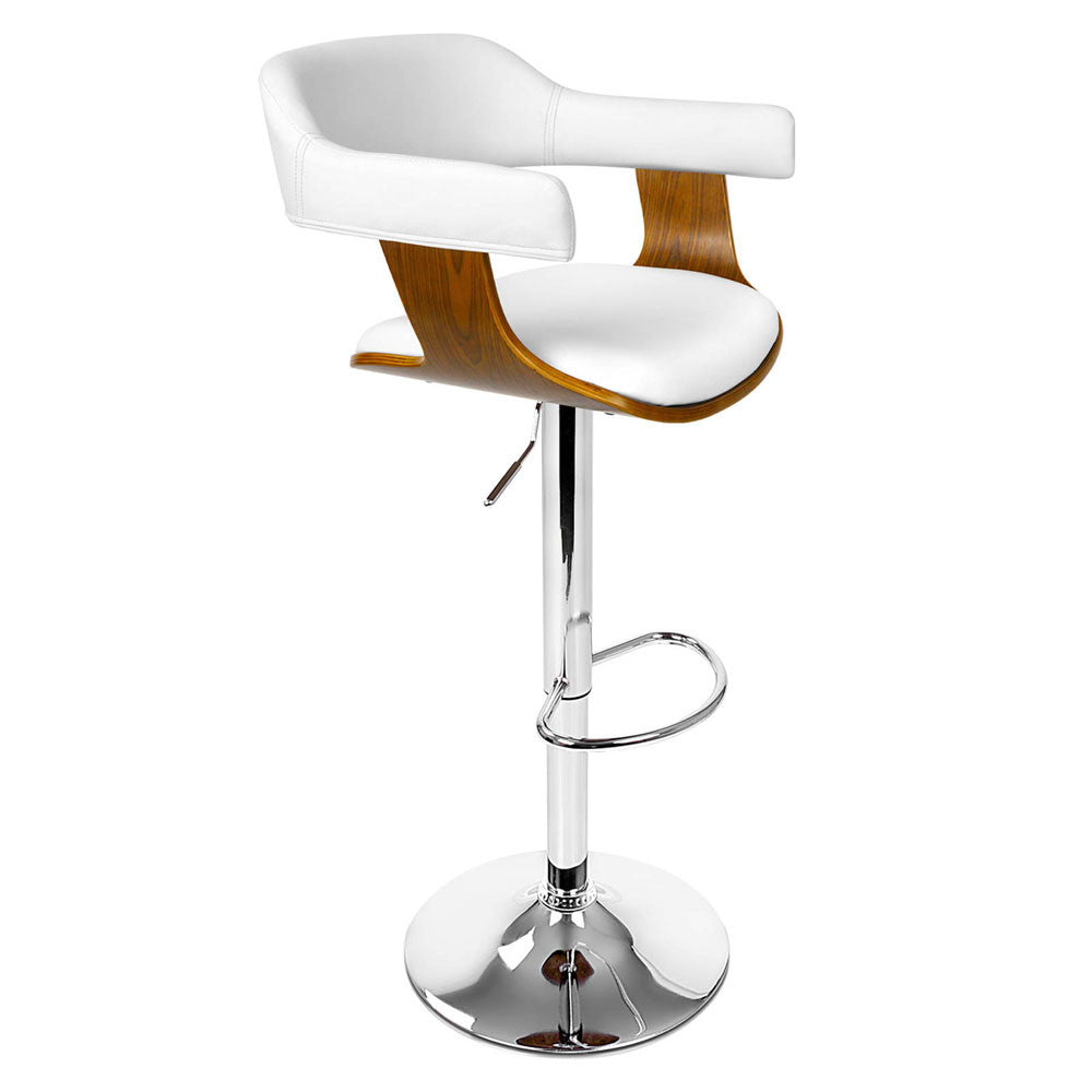 Wooden Bar Stool with White PU Leather