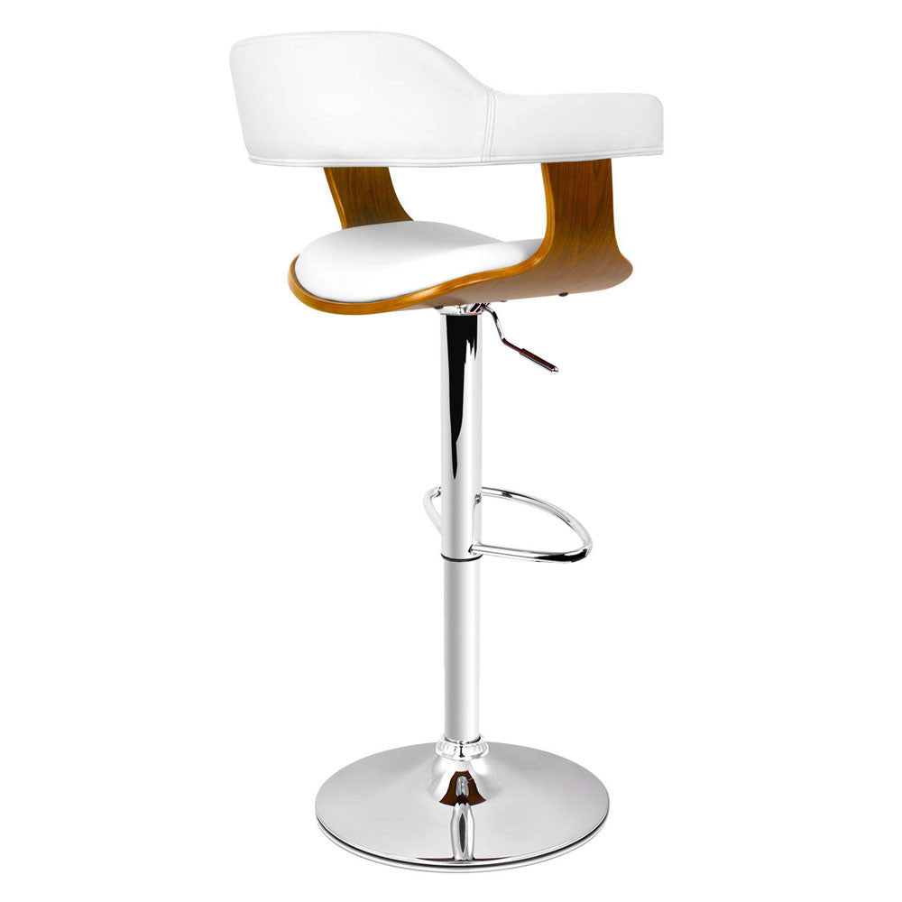 Wooden Bar Stool with White PU Leather