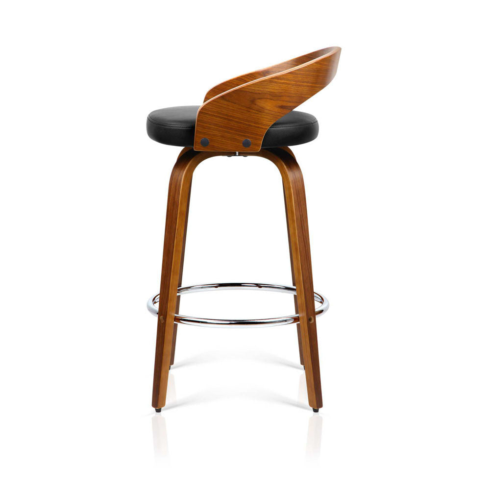 Walnut Wooden Barstool with Chrome Footrest