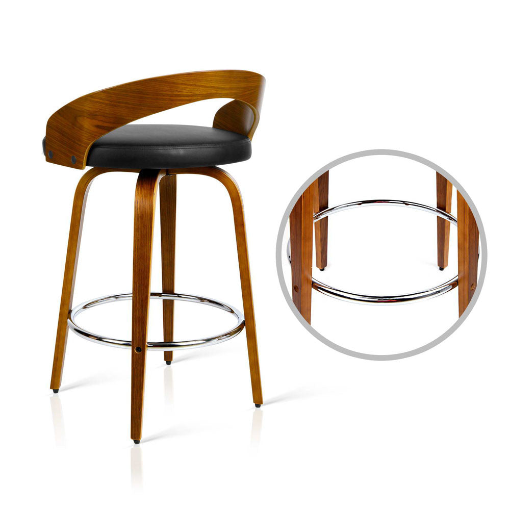 Walnut Wooden Barstool with Chrome Footrest