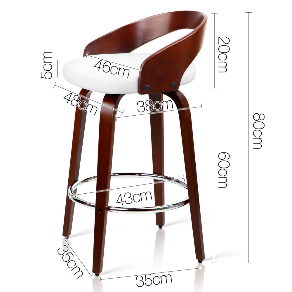 Set of 2 Cherry Wood Bar Stools with Chrome Footrest