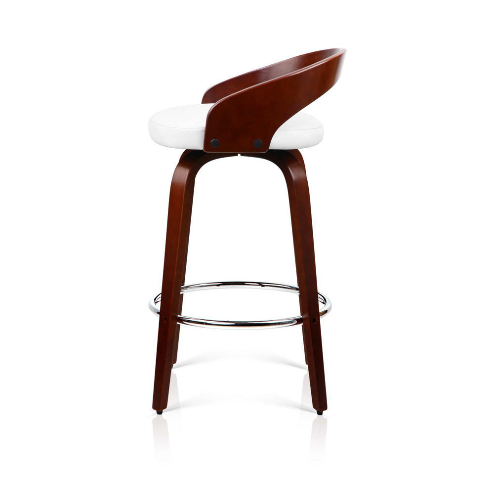 Set of 2 Cherry Wood Bar Stools with Chrome Footrest