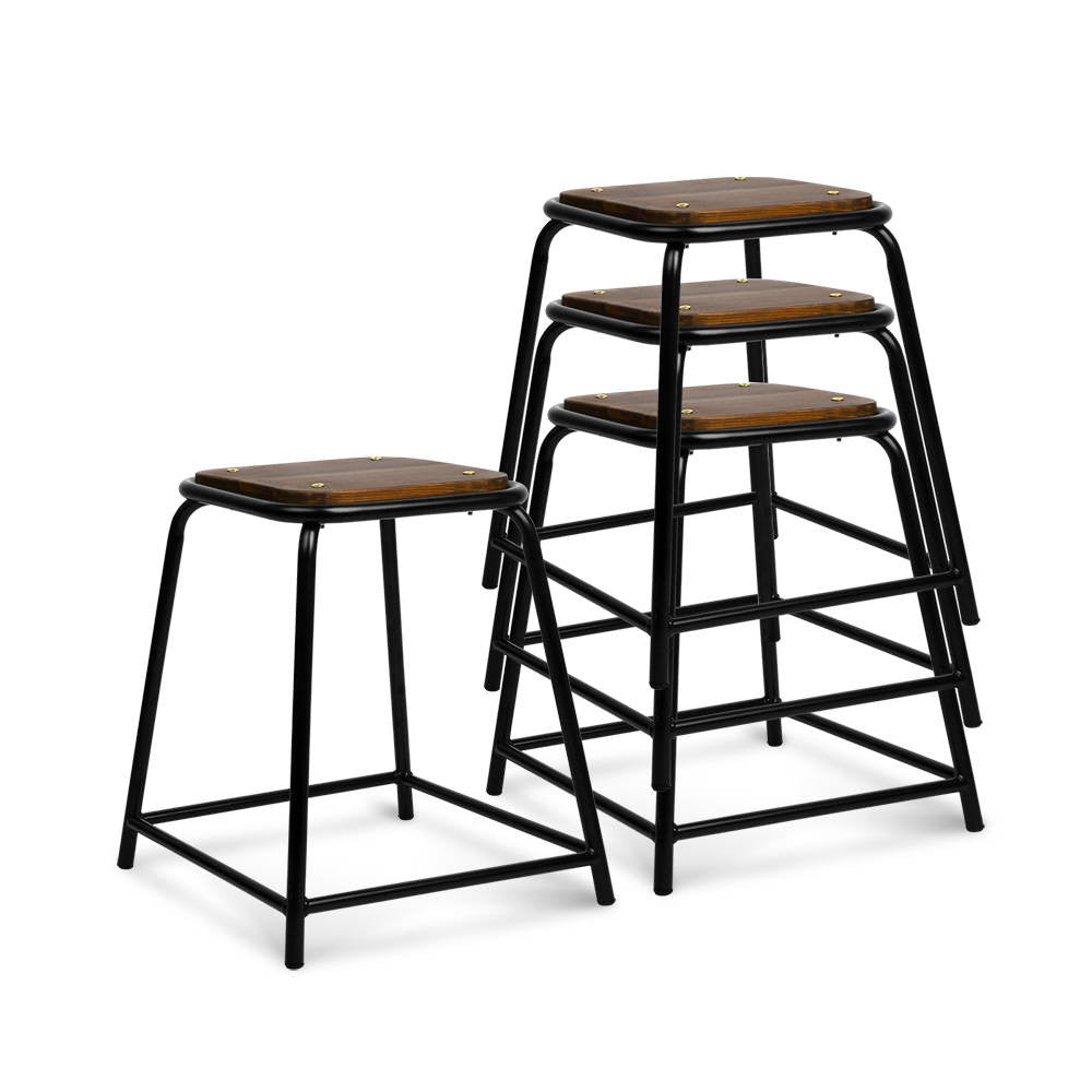 Set of 4 Stackable Wooden Seat Stools – 48.5CM