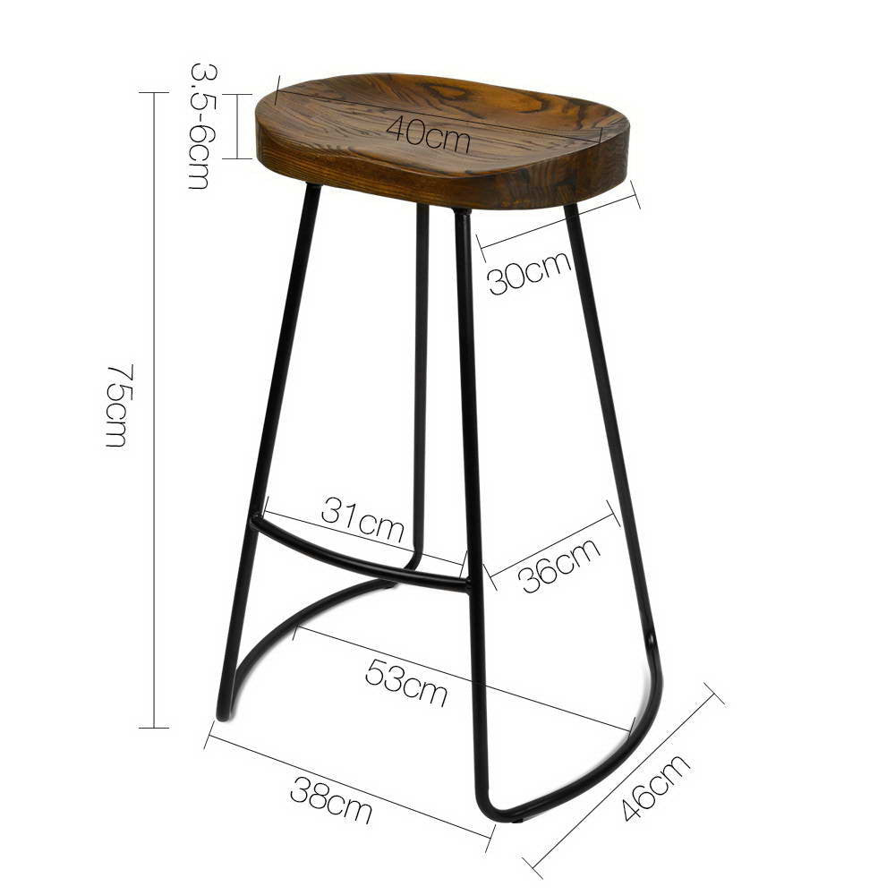 Set of 2 Steel Barstools with Wooden Seat