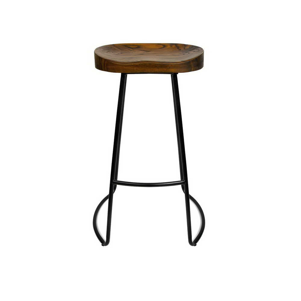 Set of 2 Steel Barstools with Wooden Seat