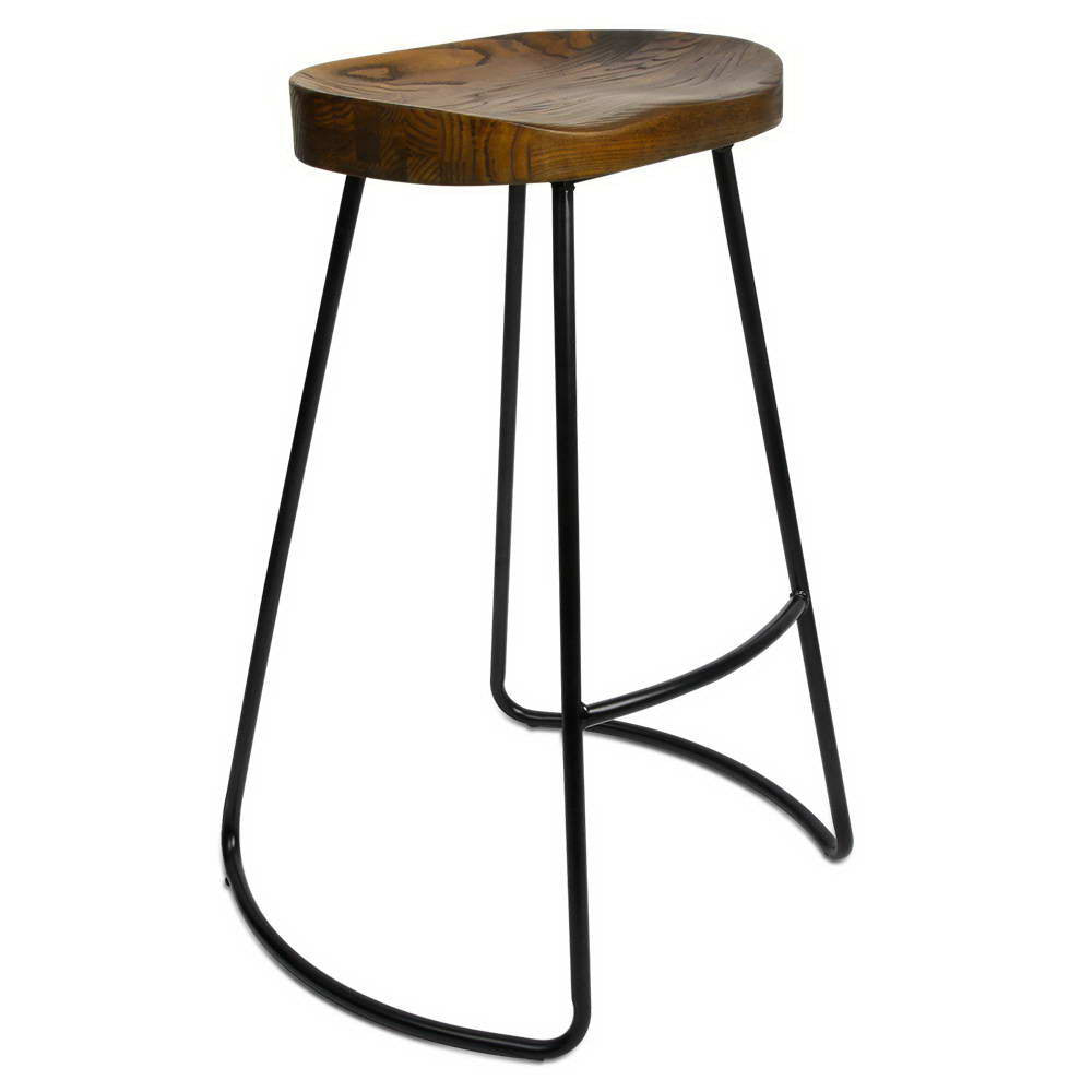 Set of 2 Steel Barstools with Wooden Seat