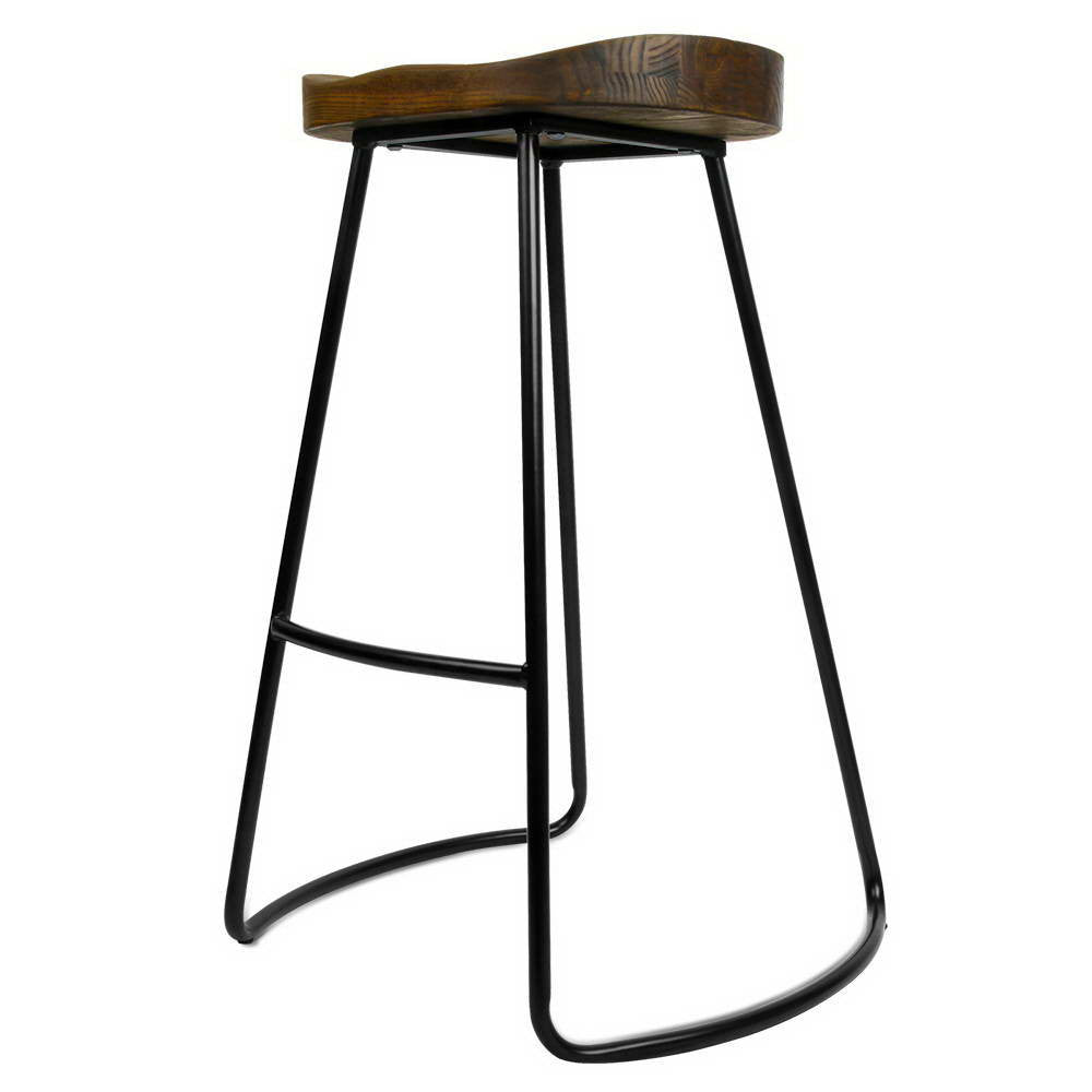 Set of 2 Steel Barstools with Wooden Seat