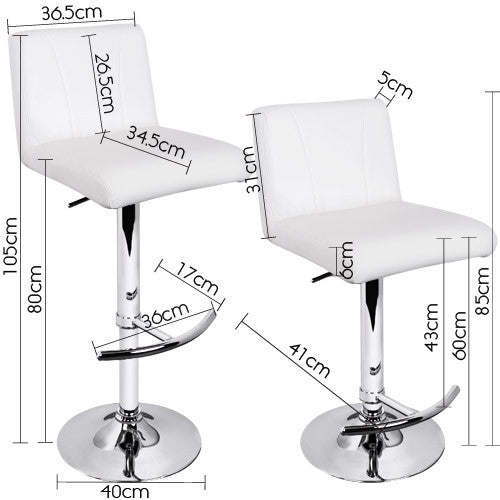 Set of 2 PU Leather Kitchen Bar Stool White