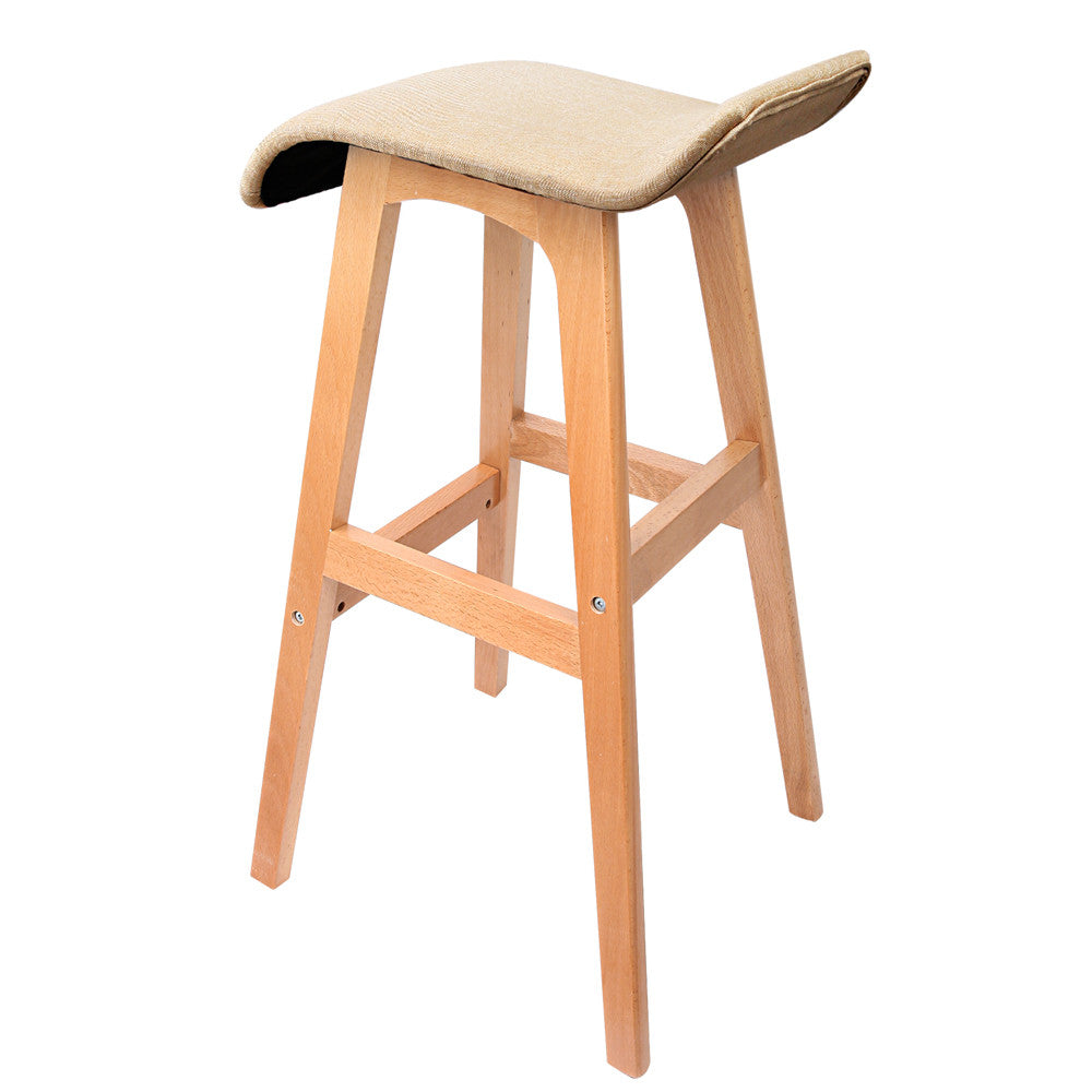 2 x Beech Wood Fabric Bar Stools - Beige