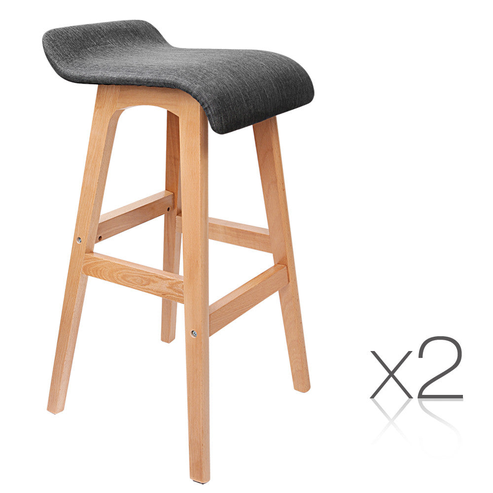 2 x Beech Wood Fabric Bar Stools - Black