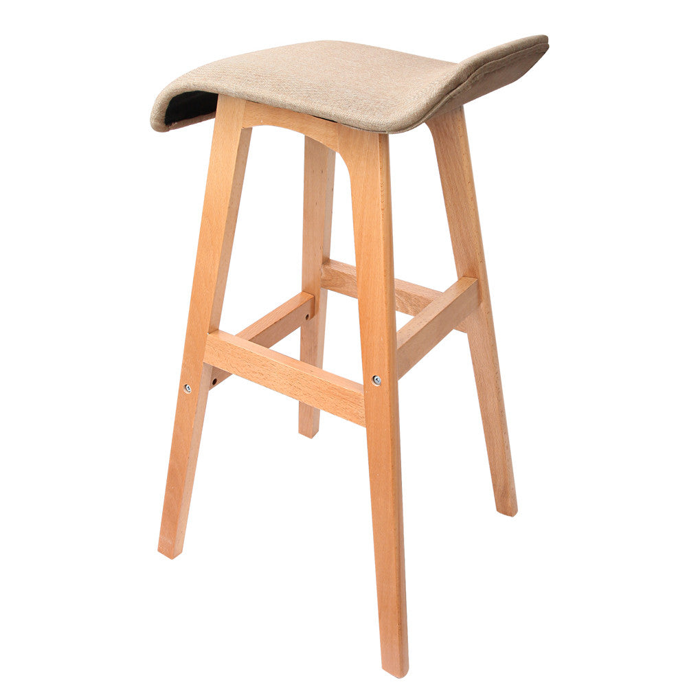 2 x Beech Wood Fabric Bar Stools - Taupe