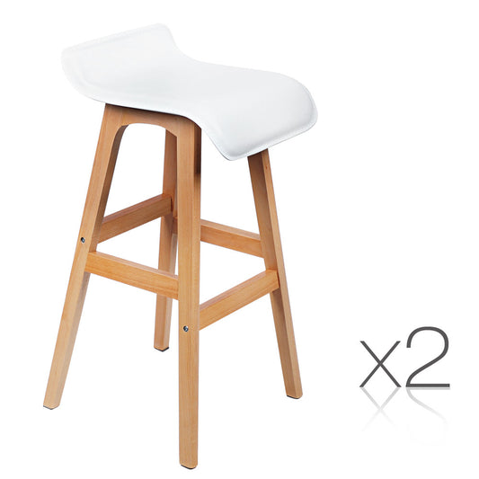 Set of 2 PVC Leather Bar Stool White