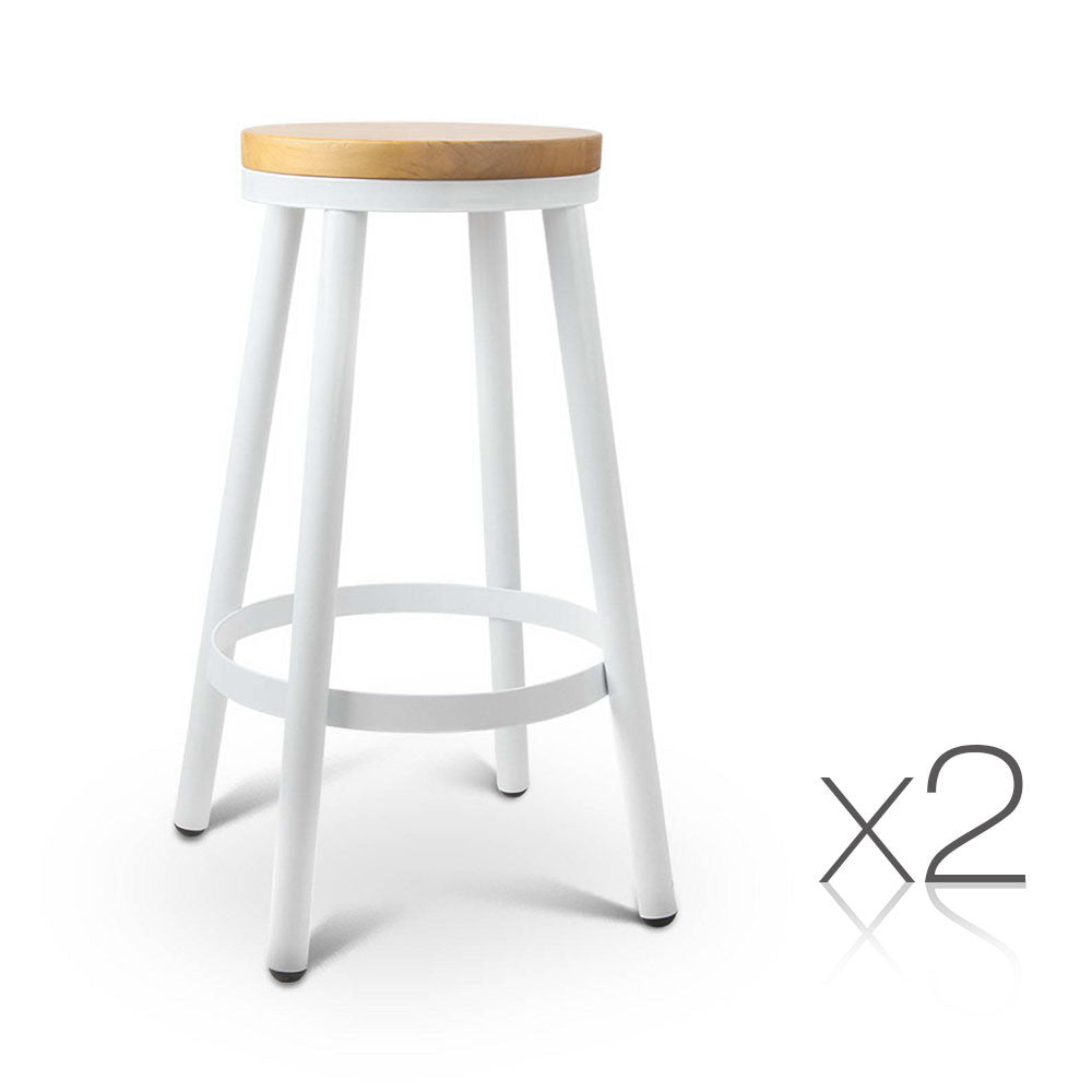 Set of 2 Round White Stackable Bar Stools