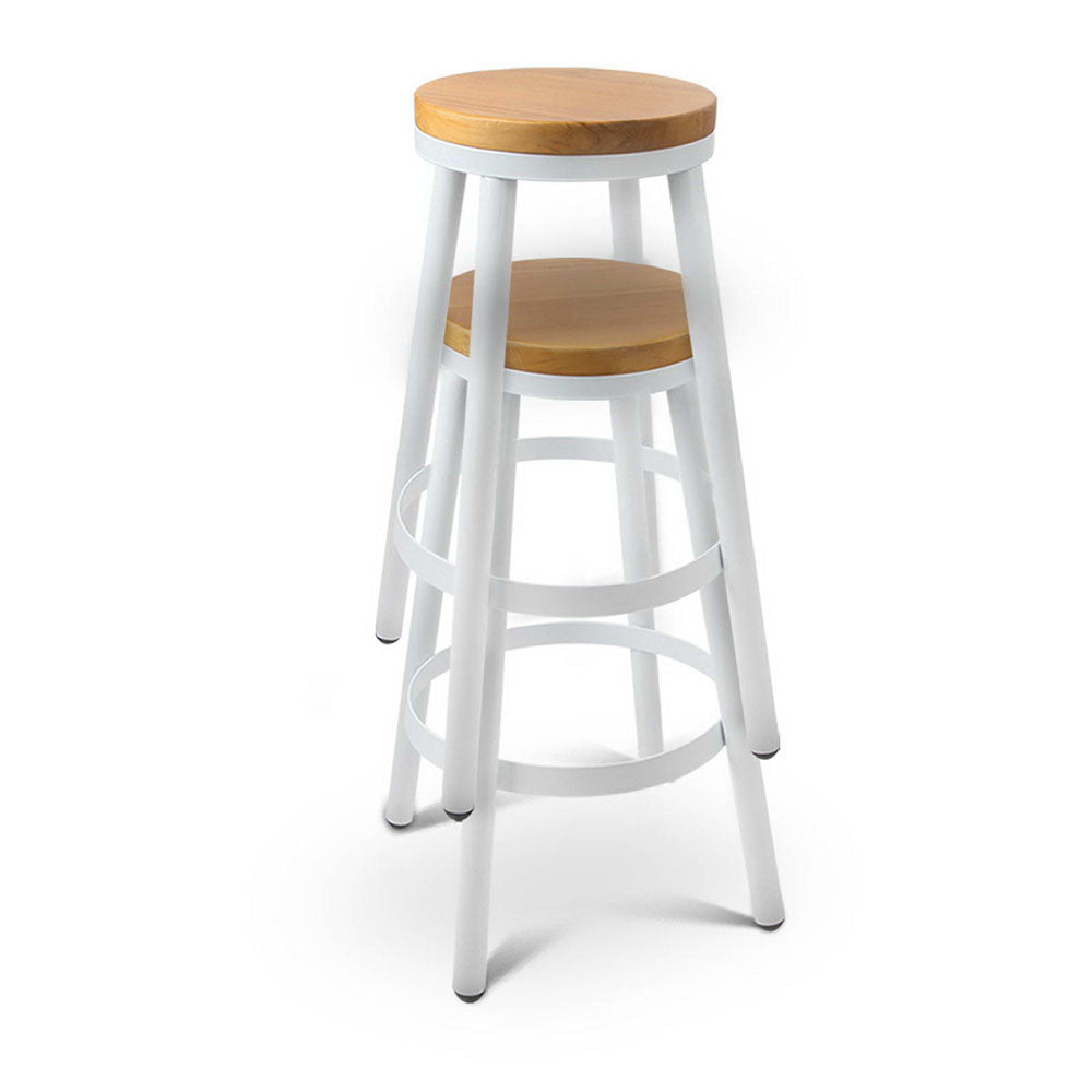 Set of 2 Round White Stackable Bar Stools