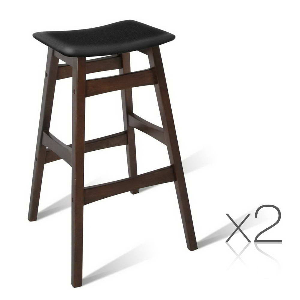 Set of 2 Rubberwood Bar Stools - Black