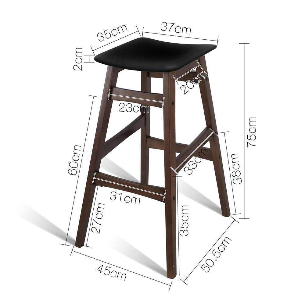 Set of 2 Rubberwood Bar Stools - Black