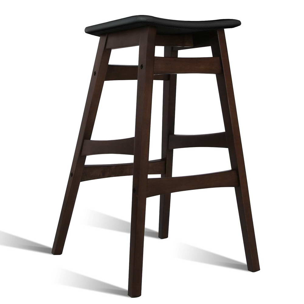 Set of 2 Rubberwood Bar Stools - Black