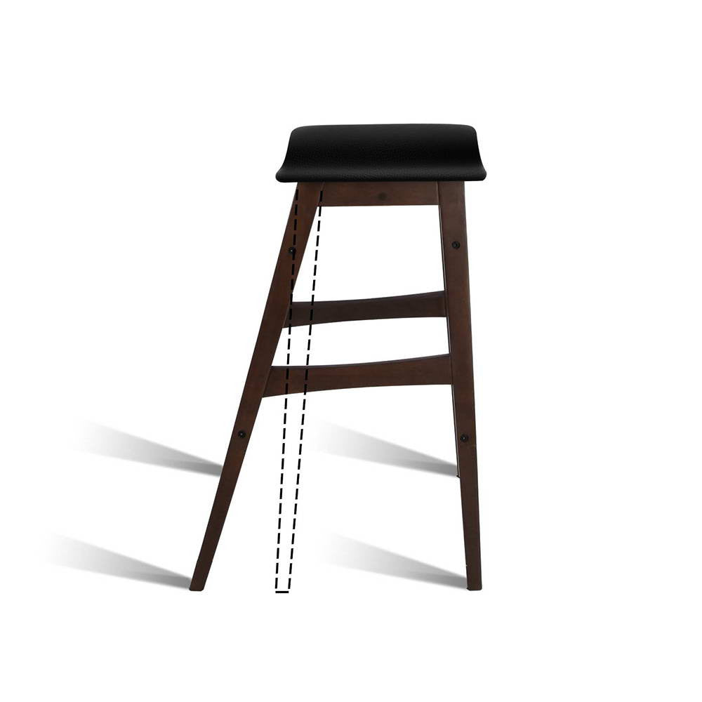 Set of 2 Rubberwood Bar Stools - Black